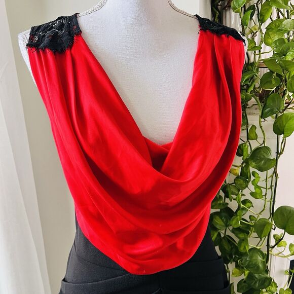 Gabrielle Union Red & Black Satin Lacy Back Pencil Dress Evening Date Night - Lg - Picture 2 of 10